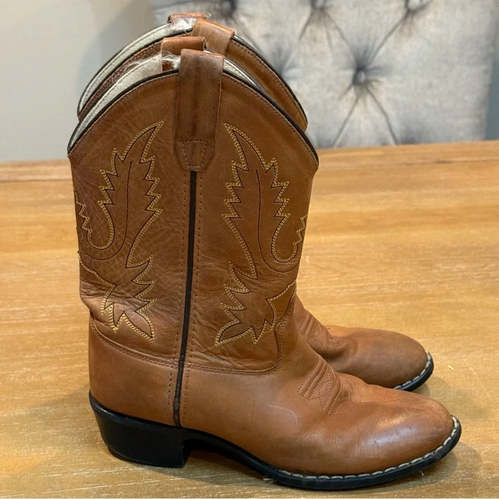 Old West‎ Youth Western Boot #1129 Corona Calf Leather Tan Size 2